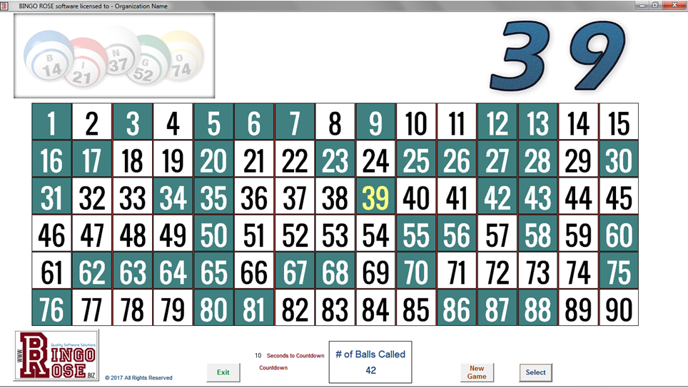 Bingo Caller main screen features